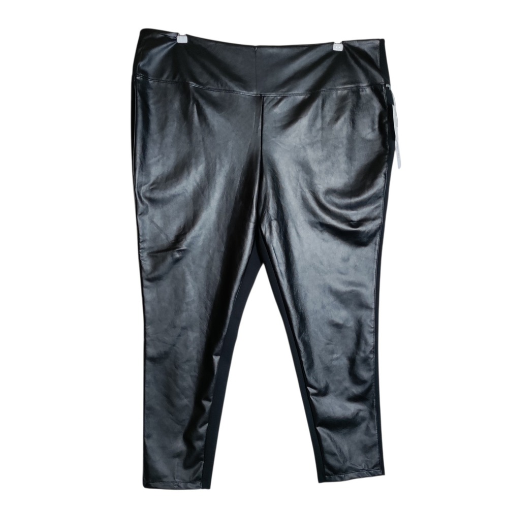 Liz Claiborne Womens Black Faux Leather Front Leggings Plus Size 4X 76604-8